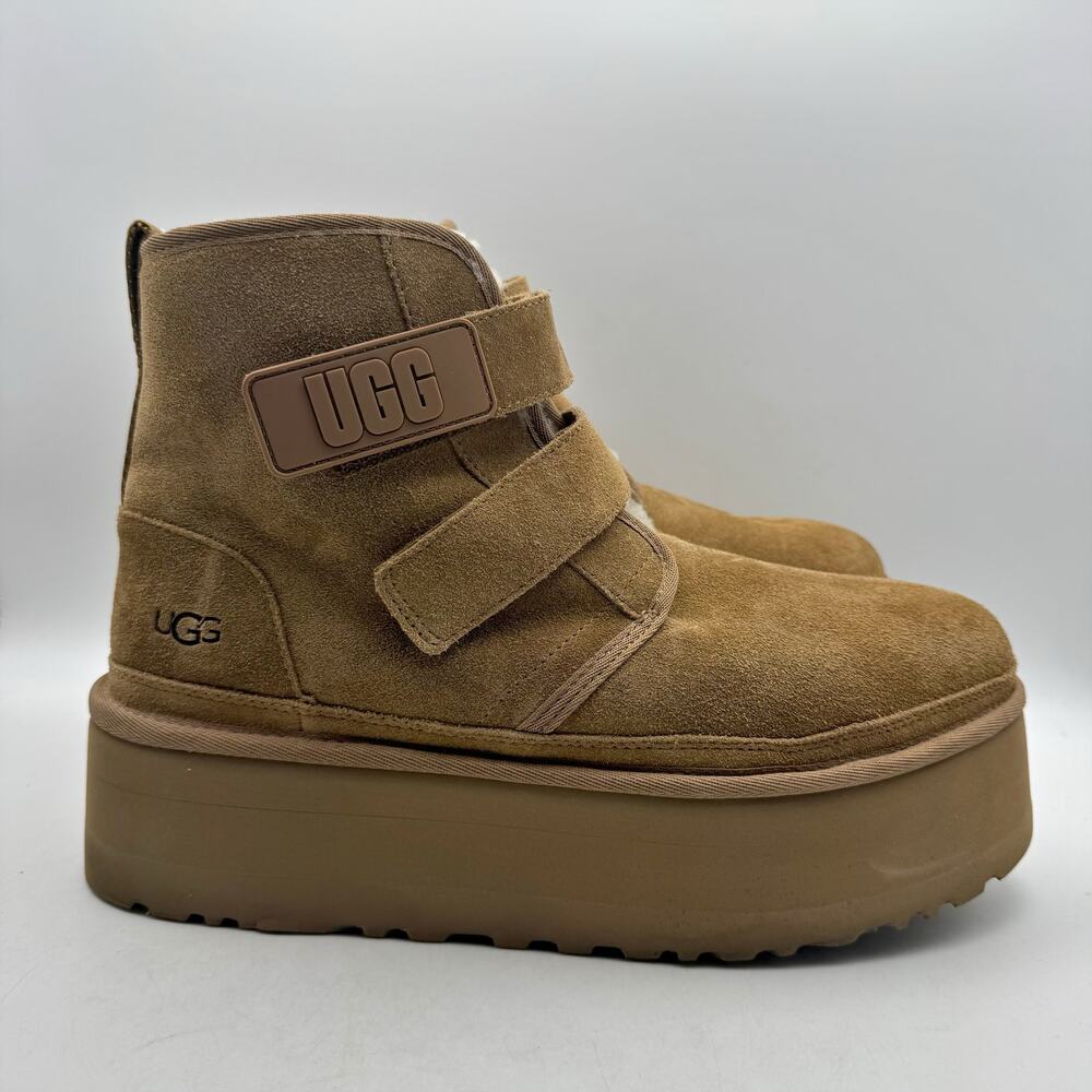 UGG Womens Neumel Platform Booties Size 12 EU 43 Chestnut Brown Suede EUC